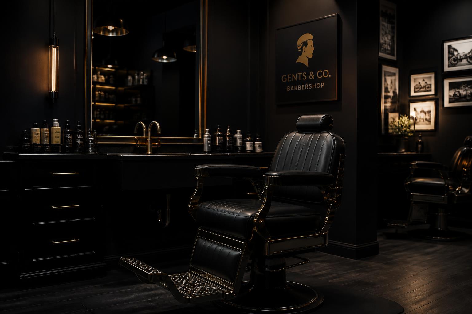 Interior da barbearia Confraria do Bigode com cadeira de barbeiro em couro